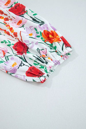 Floral Print 3/4 Puff Sleeve Mini Dress in Floral, product detail