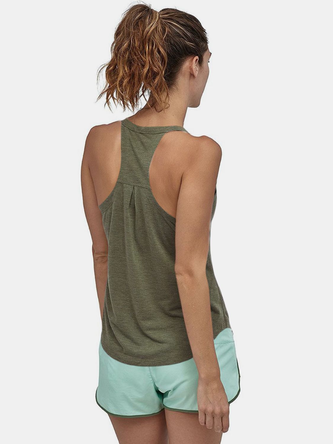 Racerback tank top in Matcha Green with pleated back detail