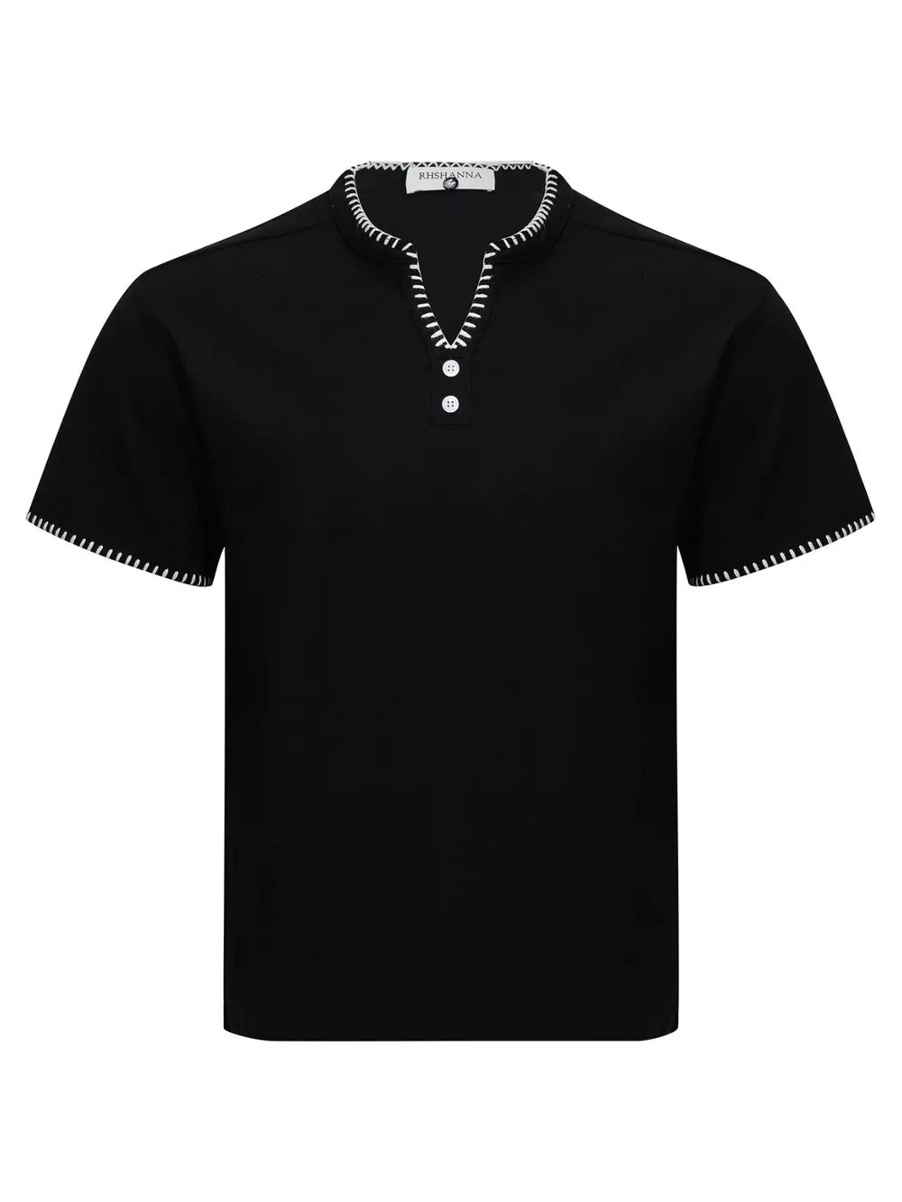 Men's Notched Short Sleeve Henley Top in White, back view