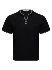 Men's Notched Short Sleeve Henley Top in White, back view