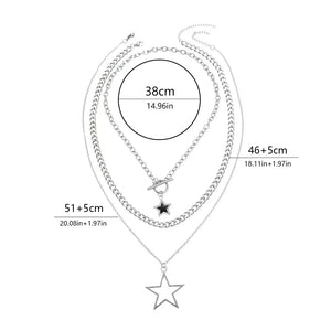 3-piece Layered Star Pendant Silver-plated Necklace in Silver, back view