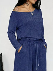 Loose Fit One-shoulder T-shirt And Pants Set Plus Size in Black, view 11
