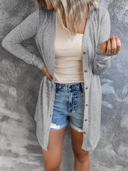 Lightweight Button-up Cardigan Plus Size in Grey, back view