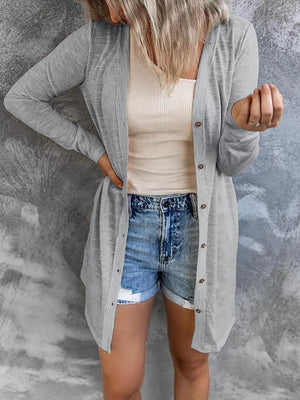 Lightweight Button-up Cardigan Plus Size in Grey, back view