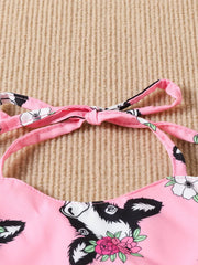 Children's Halter Neck Cami And Denim Shorts Set in Pink, editorial view