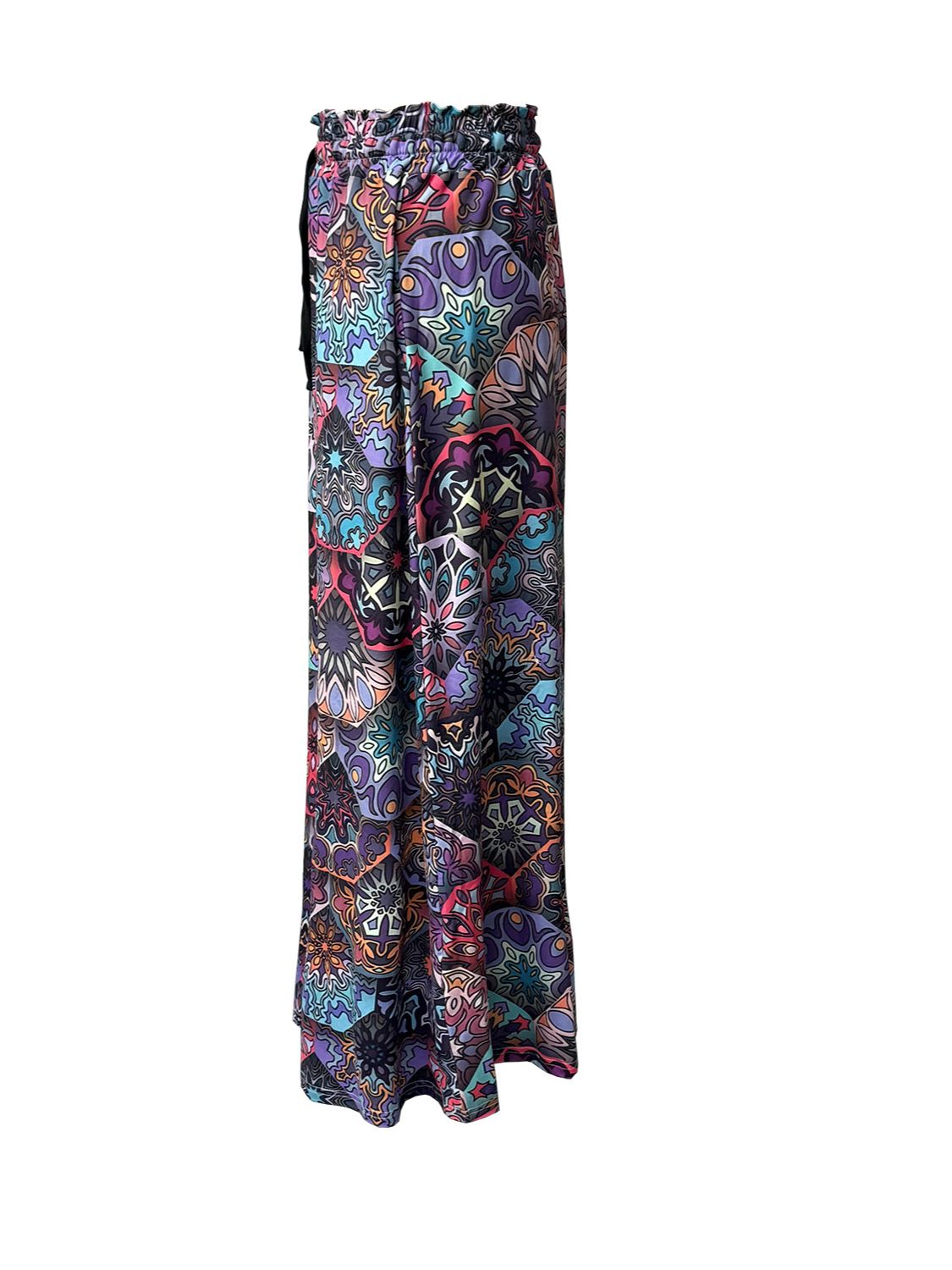 Maxi skirt with multicolor boho print and adjustable waist