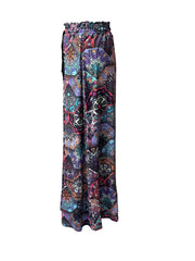 Maxi skirt with multicolor boho print and adjustable waist