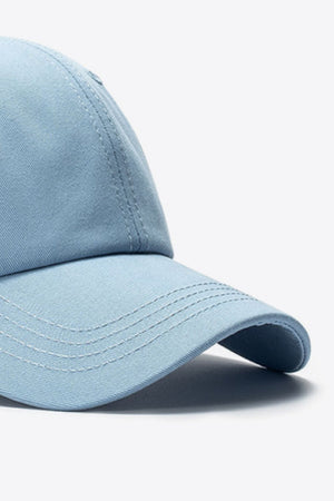 Sky blue cotton baseball cap with stitched details