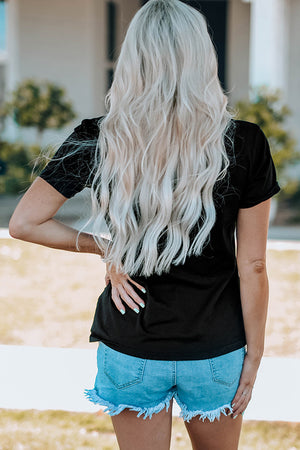 Black cotton crew neck tee with short sleeves, featuring a sequin lobster motif on the front.
