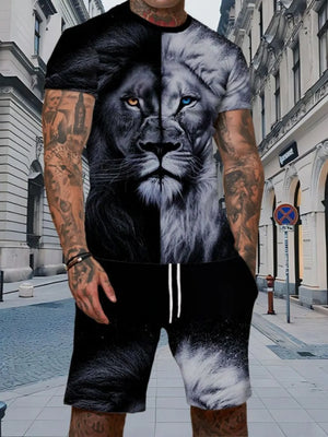 Men's Full Size Round Neck Tee And Shorts Set, close-up detail