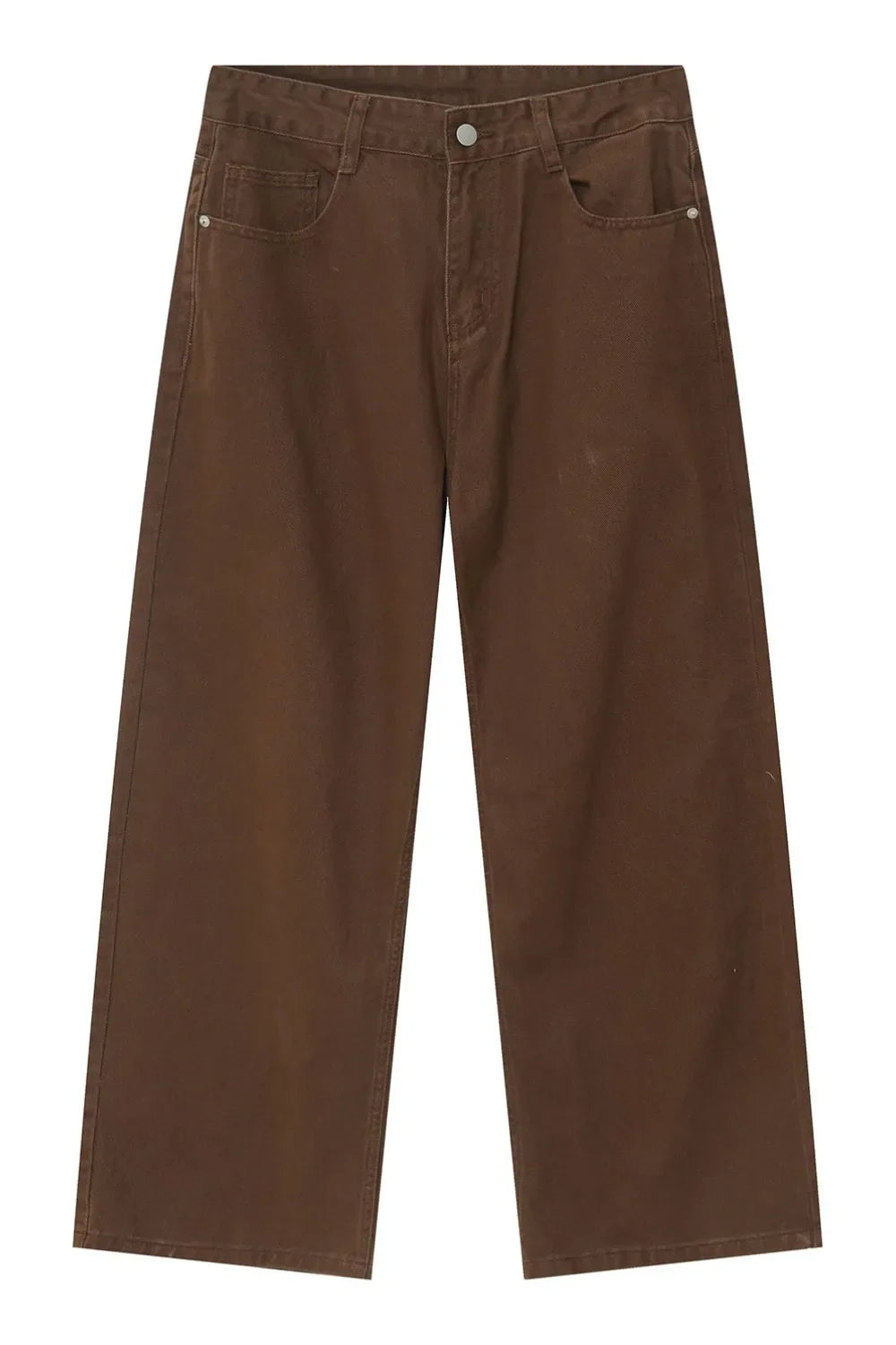 Brown wide-leg denim jeans with utility pockets and a relaxed fit.