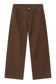Brown wide-leg denim jeans with utility pockets and a relaxed fit.