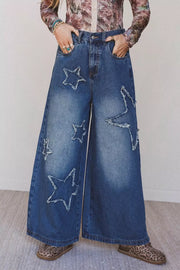 Star Decorated Wide Leg Jeans in Medium, close-up detail