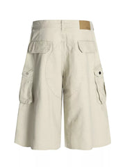 Apricot men's cargo shorts with multiple utility pockets and a relaxed fit.