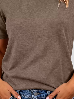 Classic Crew Neck Short Sleeve Knit Top in Dark Brown, view 21