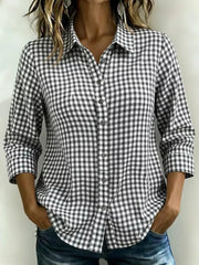 Full Size Plaid Collared Button Up Shirt, close-up detail