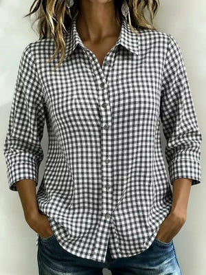 Full Size Plaid Collared Button Up Shirt, close-up detail