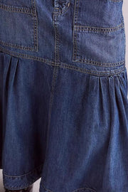 Denim midi skirt in dark wash with flounce hem and patch pockets