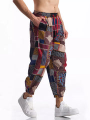 Men's Full Size Printed Drawstring Casual Pants in Chocolate, side view