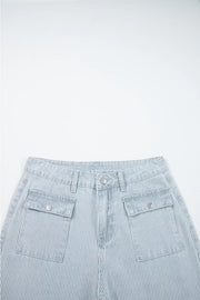 Striped Wide-leg Cropped Jeans in Light Blue, view 11