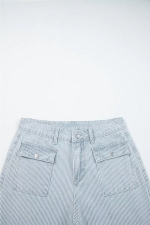 Striped Wide-leg Cropped Jeans in Light Blue, view 11