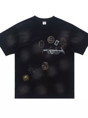 Men's Vintage Graphic Round Neck T-shirt in Black, close-up detail