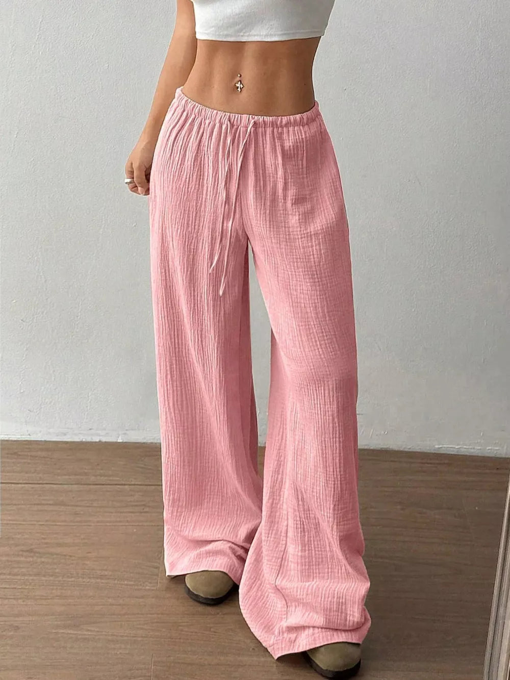 Wide-leg Drawstring Cotton Pants, view 13