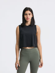 Black cropped active tank top with mesh inset back detail