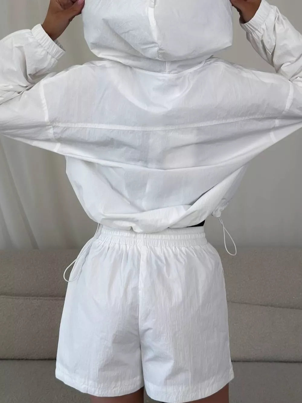Lightweight Hooded Jacket And Shorts Set, back view