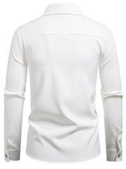 Men's white long sleeve shirt with classic collar and button detail on cuffs.