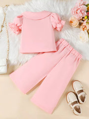 Pink toddler set with ruffle sleeve top and wide leg pants