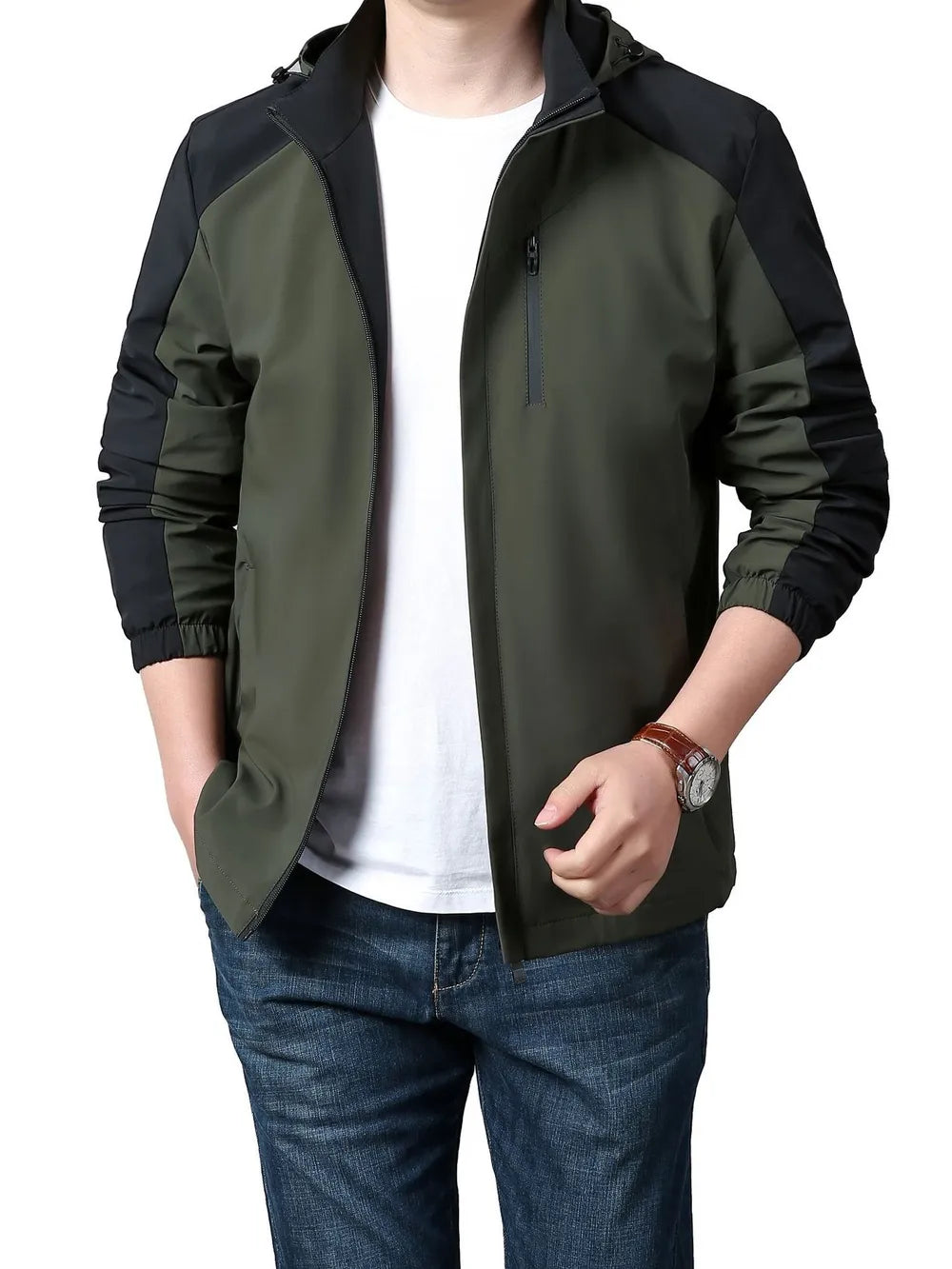 Men's Plus Size Hooded Colorblock Jacket, close-up detail