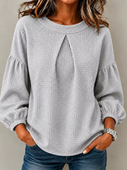 Waffle Knit Round Neck Top in Burgundy, back view