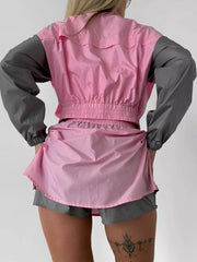 Color Block Cropped Jacket And Skirt Set in Blue/White, fit detail