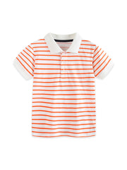 Coral striped cotton polo shirt for baby boys with a white collar and short sleeves.