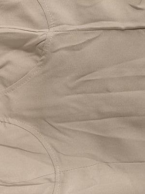 Light gray sweetheart midi dress with spaghetti straps, showing fabric detail.