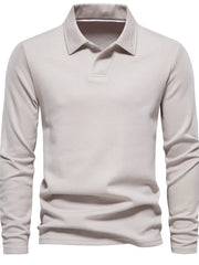 Light gray long sleeve polo shirt with collar detail