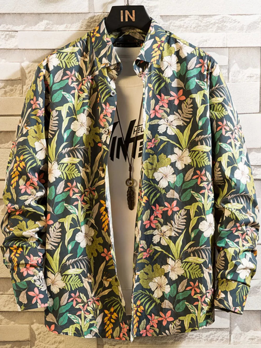 Men's Plus Size Printed Button Up Shirt, back view