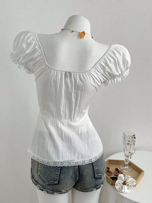 Lace Button Up Short Sleeve Shirt, fabric detail