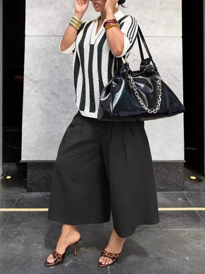 Wide-leg Cropped Pants in Black, model styling view