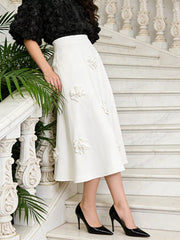 Floral Embellished High-waist Midi Skirt