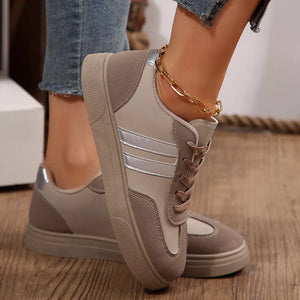 Round Toe Lace Up Sneakers in Khaki Color, close-up detail