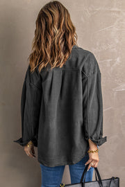 Fleece shirt jacket in Charcoal with patch pockets and a relaxed fit.