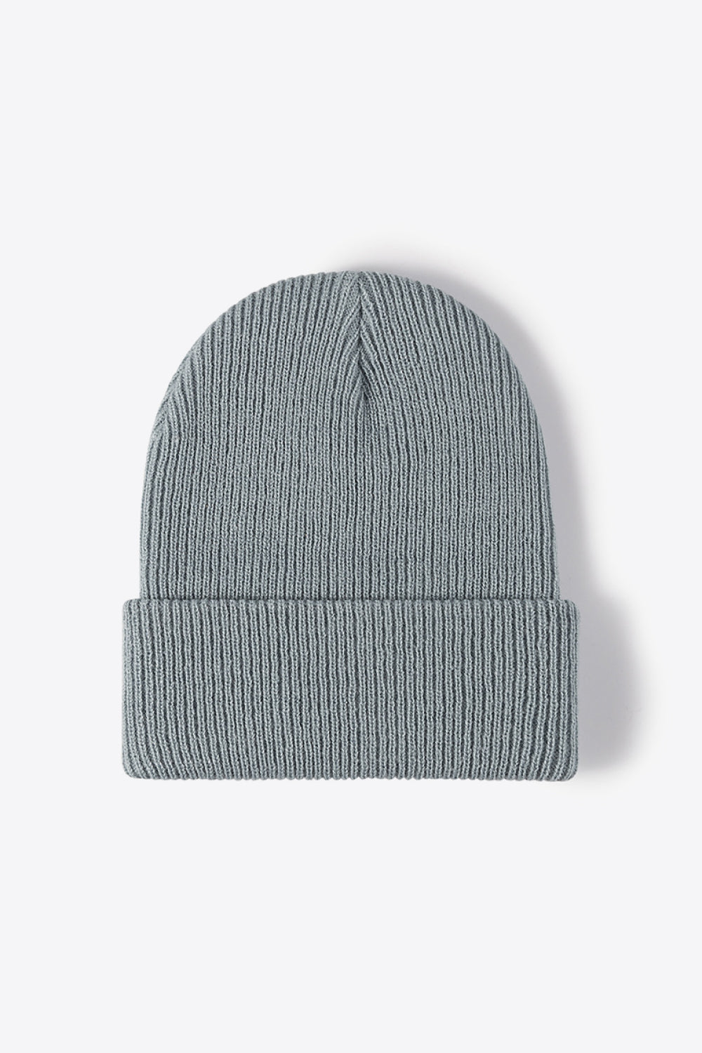 Ribbed knit beanie in steel grey acrylic with a cuffed brim.