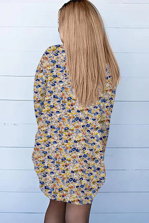 Floral print open-front duster cardigan with long sleeves and a relaxed fit.