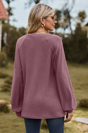 Pink purple waffle knit raglan sweater with laser cut sleeves