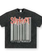 Dark gray cotton crew neck t-shirt with Slipknot barcode graphic