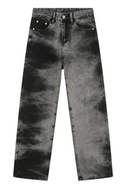 Charcoal wash straight leg denim jeans with a marbled effect