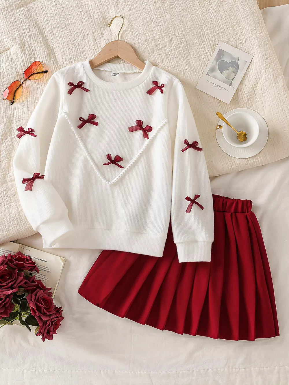 Crew-neck Mini Skirt in White, front view