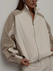 Color Block Zip Up Outerwear And Pants Set in Grey, side view